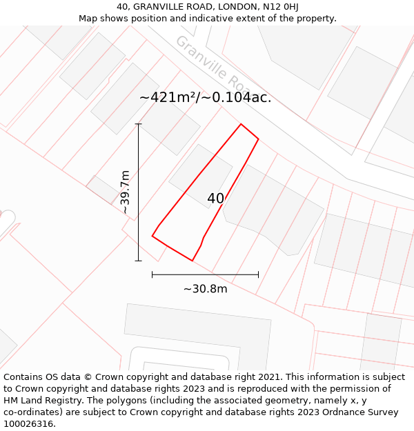 40, GRANVILLE ROAD, LONDON, N12 0HJ: Plot and title map