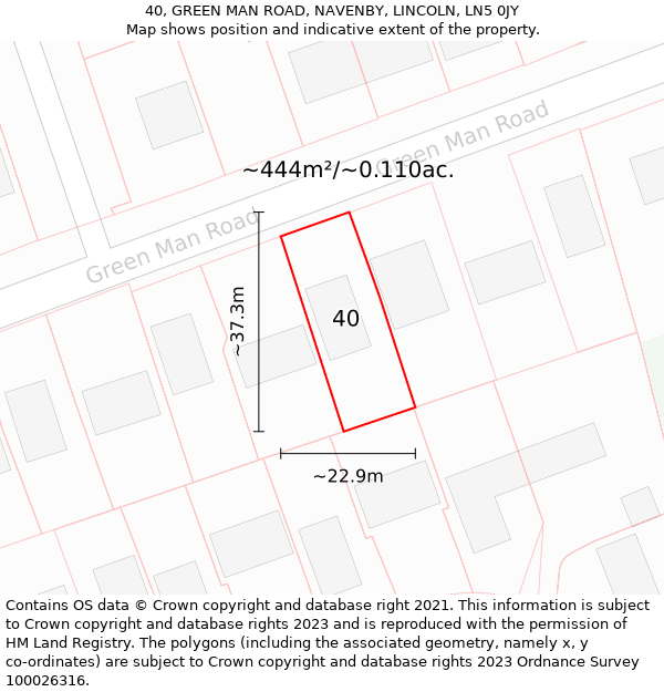 40, GREEN MAN ROAD, NAVENBY, LINCOLN, LN5 0JY: Plot and title map