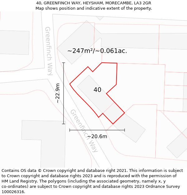 40, GREENFINCH WAY, HEYSHAM, MORECAMBE, LA3 2GR: Plot and title map