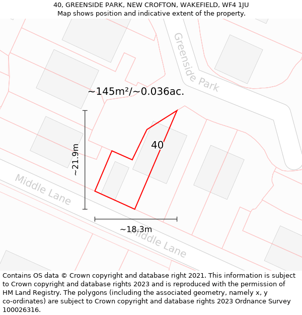 40, GREENSIDE PARK, NEW CROFTON, WAKEFIELD, WF4 1JU: Plot and title map