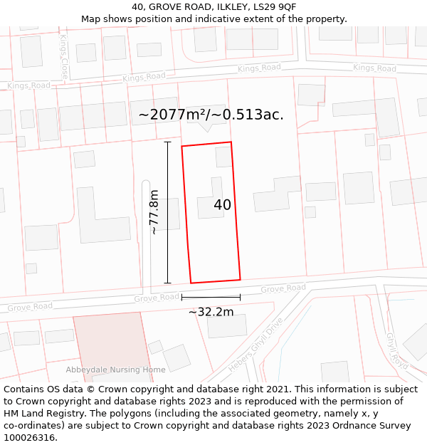 40, GROVE ROAD, ILKLEY, LS29 9QF: Plot and title map