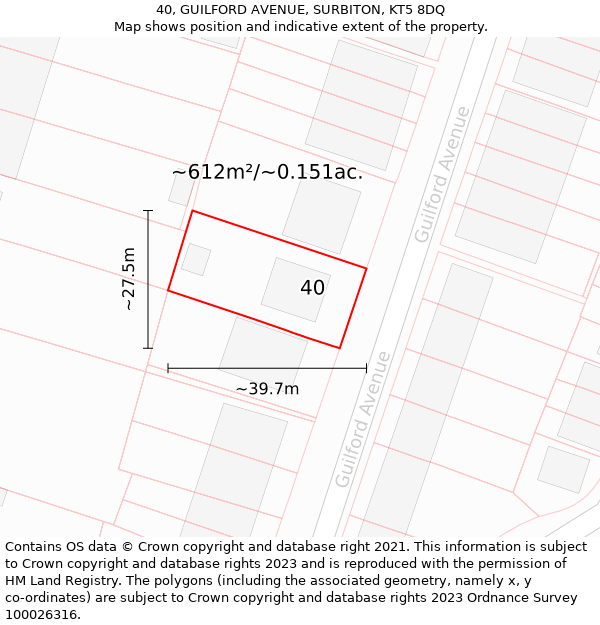 40, GUILFORD AVENUE, SURBITON, KT5 8DQ: Plot and title map