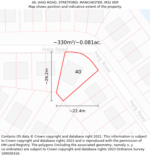 40, HAIG ROAD, STRETFORD, MANCHESTER, M32 0DP: Plot and title map