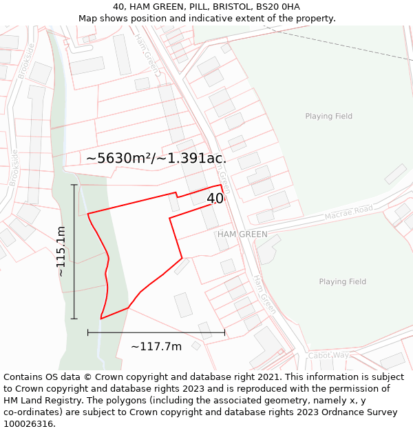 40, HAM GREEN, PILL, BRISTOL, BS20 0HA: Plot and title map