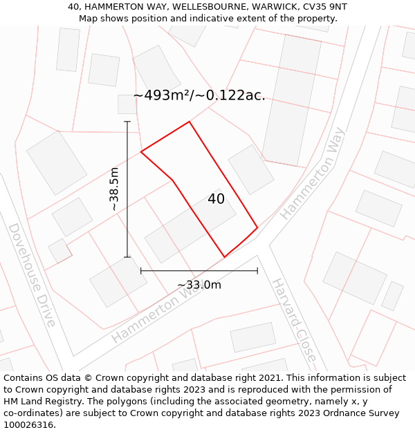 40, HAMMERTON WAY, WELLESBOURNE, WARWICK, CV35 9NT: Plot and title map