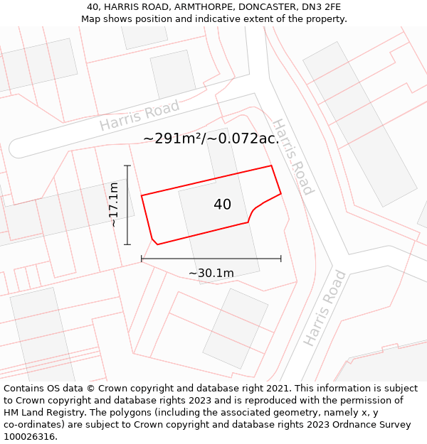 40, HARRIS ROAD, ARMTHORPE, DONCASTER, DN3 2FE: Plot and title map