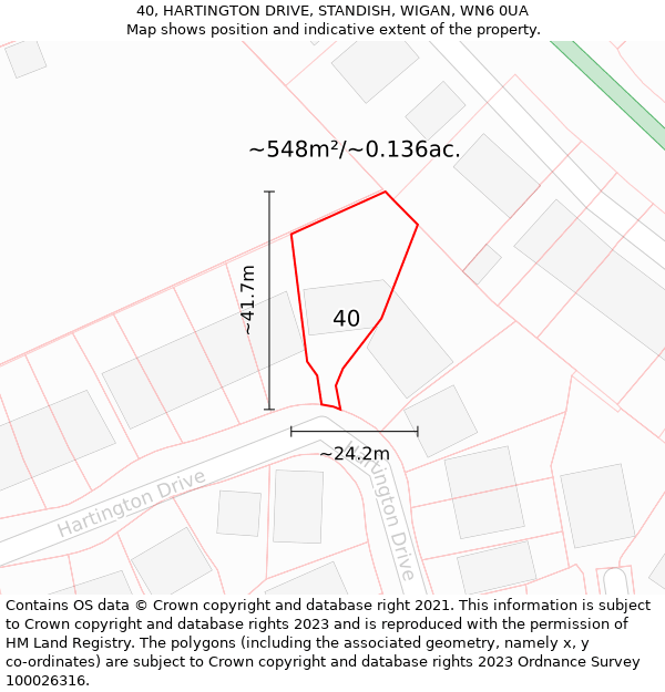 40, HARTINGTON DRIVE, STANDISH, WIGAN, WN6 0UA: Plot and title map