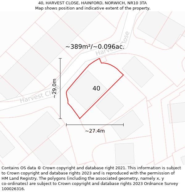 40, HARVEST CLOSE, HAINFORD, NORWICH, NR10 3TA: Plot and title map