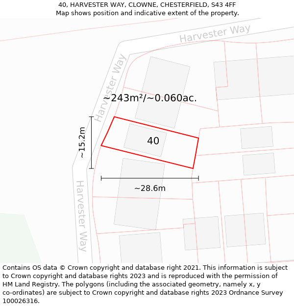 40, HARVESTER WAY, CLOWNE, CHESTERFIELD, S43 4FF: Plot and title map