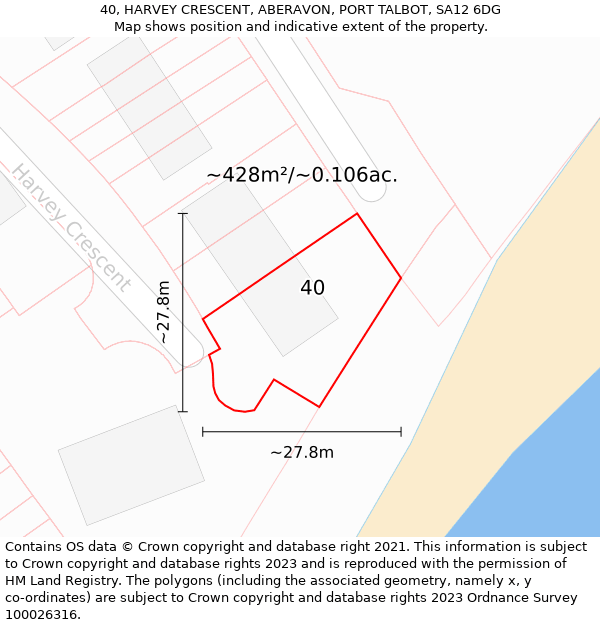 40, HARVEY CRESCENT, ABERAVON, PORT TALBOT, SA12 6DG: Plot and title map