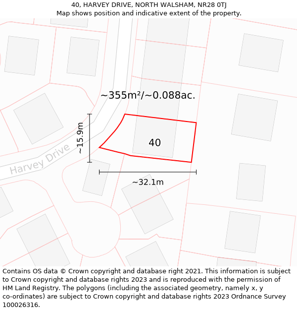 40, HARVEY DRIVE, NORTH WALSHAM, NR28 0TJ: Plot and title map