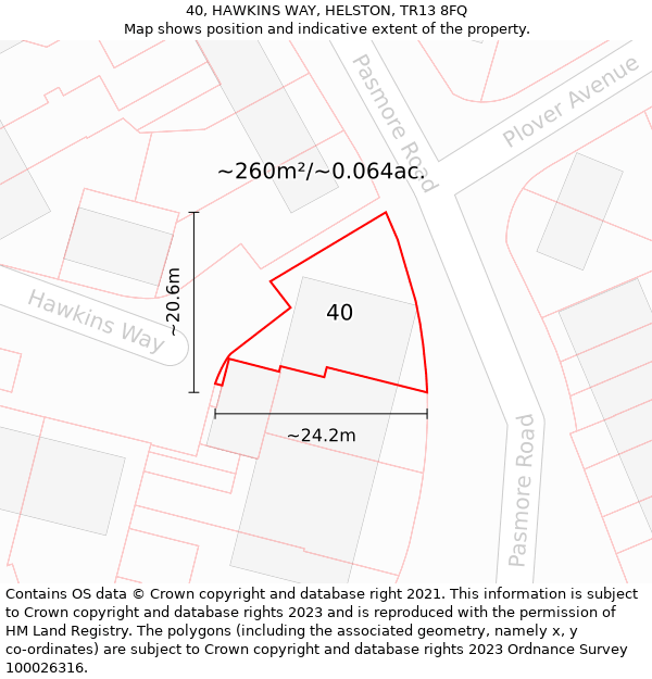 40, HAWKINS WAY, HELSTON, TR13 8FQ: Plot and title map