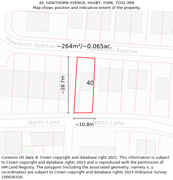 40, HAWTHORN AVENUE, HAXBY, YORK, YO32 3RN: Plot and title map