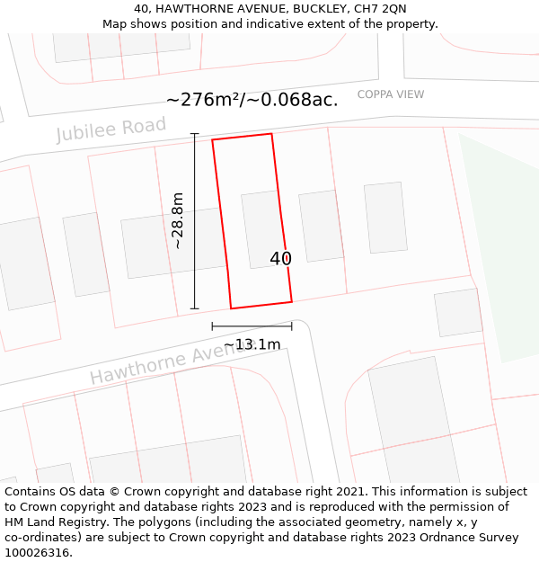 40, HAWTHORNE AVENUE, BUCKLEY, CH7 2QN: Plot and title map