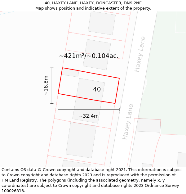 40, HAXEY LANE, HAXEY, DONCASTER, DN9 2NE: Plot and title map