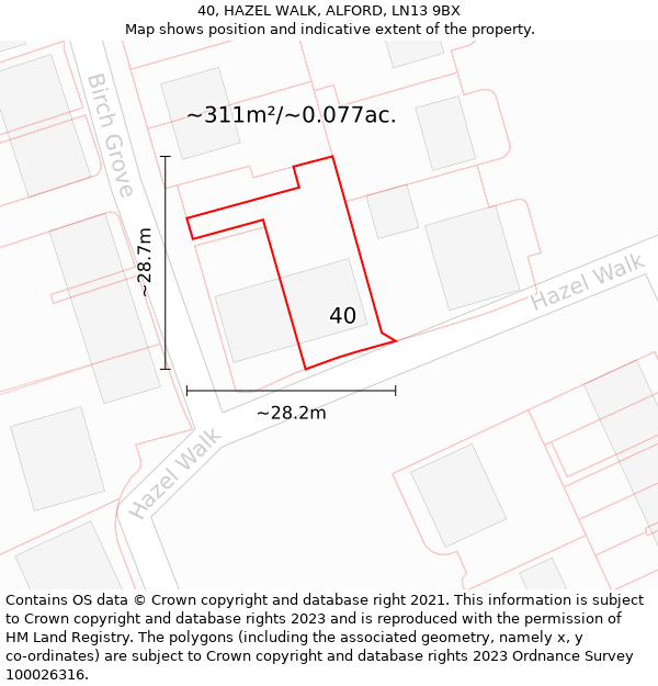 40, HAZEL WALK, ALFORD, LN13 9BX: Plot and title map