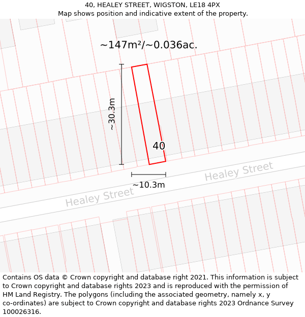 40, HEALEY STREET, WIGSTON, LE18 4PX: Plot and title map