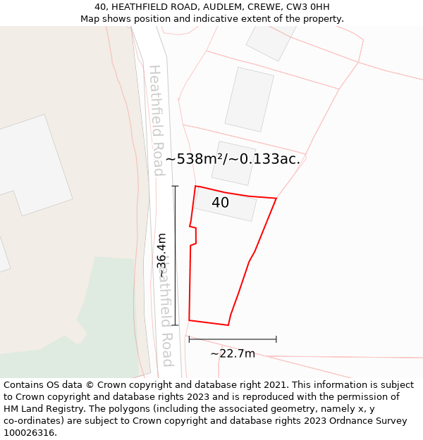 40, HEATHFIELD ROAD, AUDLEM, CREWE, CW3 0HH: Plot and title map