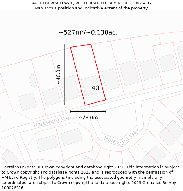 40, HEREWARD WAY, WETHERSFIELD, BRAINTREE, CM7 4EG: Plot and title map