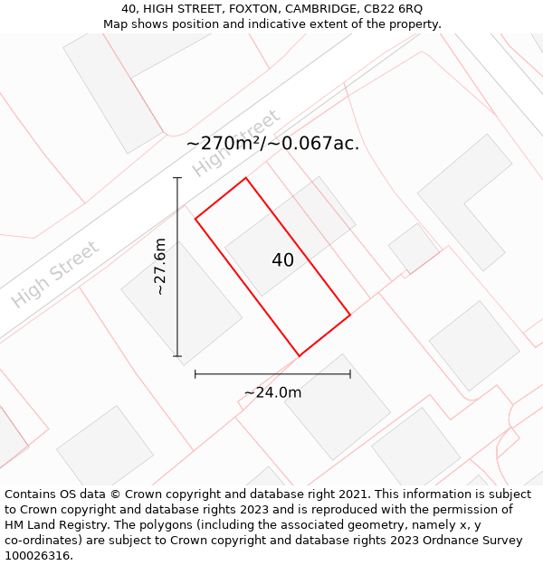 40, HIGH STREET, FOXTON, CAMBRIDGE, CB22 6RQ: Plot and title map