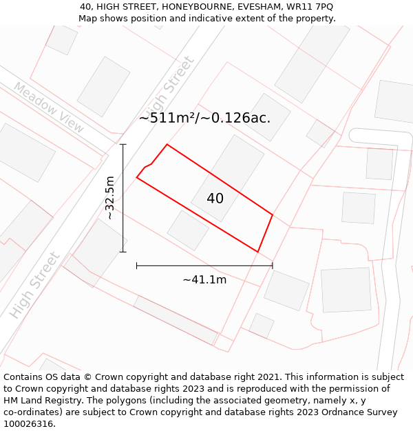 40, HIGH STREET, HONEYBOURNE, EVESHAM, WR11 7PQ: Plot and title map