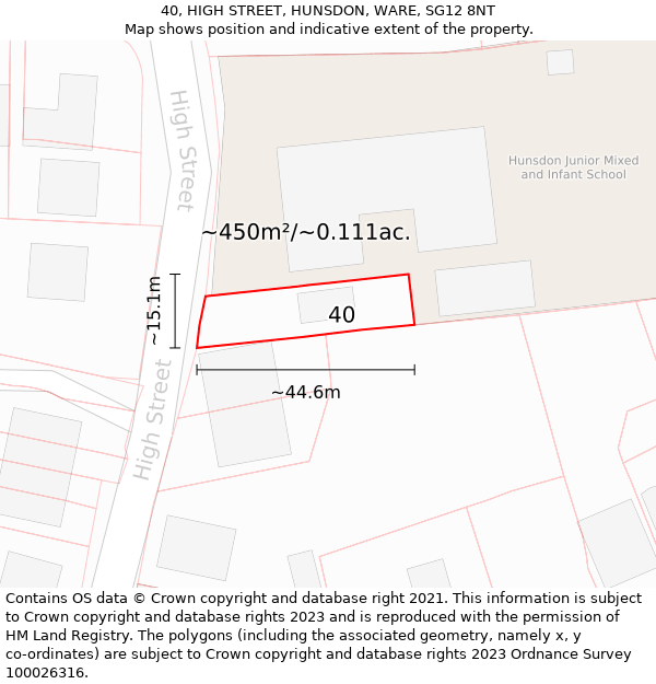 40, HIGH STREET, HUNSDON, WARE, SG12 8NT: Plot and title map