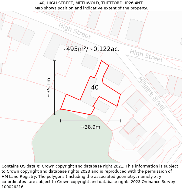 40, HIGH STREET, METHWOLD, THETFORD, IP26 4NT: Plot and title map