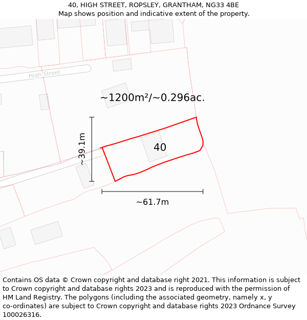 40, HIGH STREET, ROPSLEY, GRANTHAM, NG33 4BE: Plot and title map