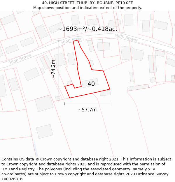 40, HIGH STREET, THURLBY, BOURNE, PE10 0EE: Plot and title map