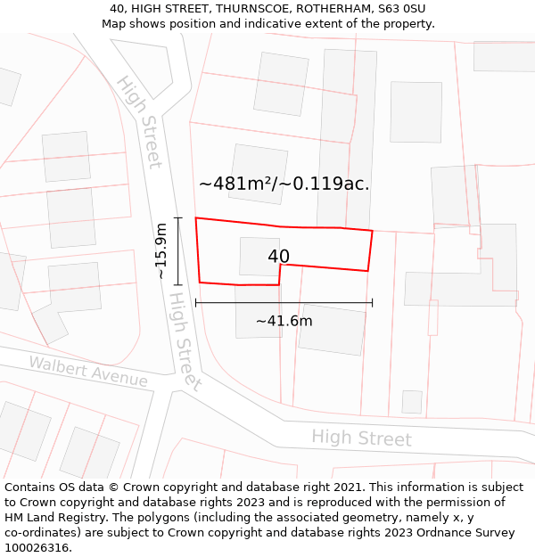 40, HIGH STREET, THURNSCOE, ROTHERHAM, S63 0SU: Plot and title map