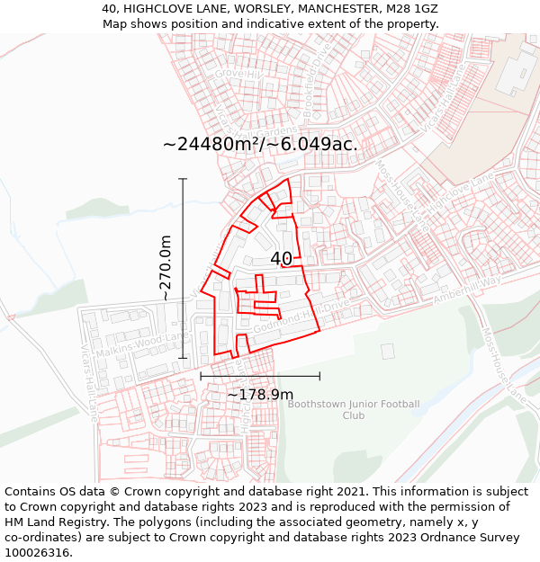 40, HIGHCLOVE LANE, WORSLEY, MANCHESTER, M28 1GZ: Plot and title map