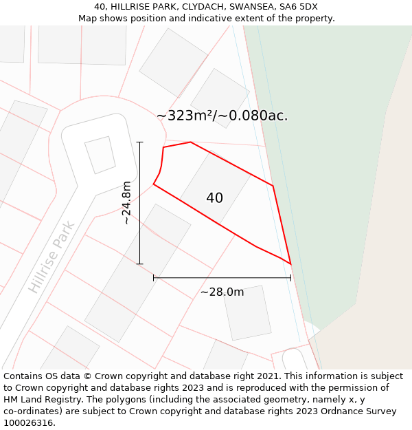 40, HILLRISE PARK, CLYDACH, SWANSEA, SA6 5DX: Plot and title map