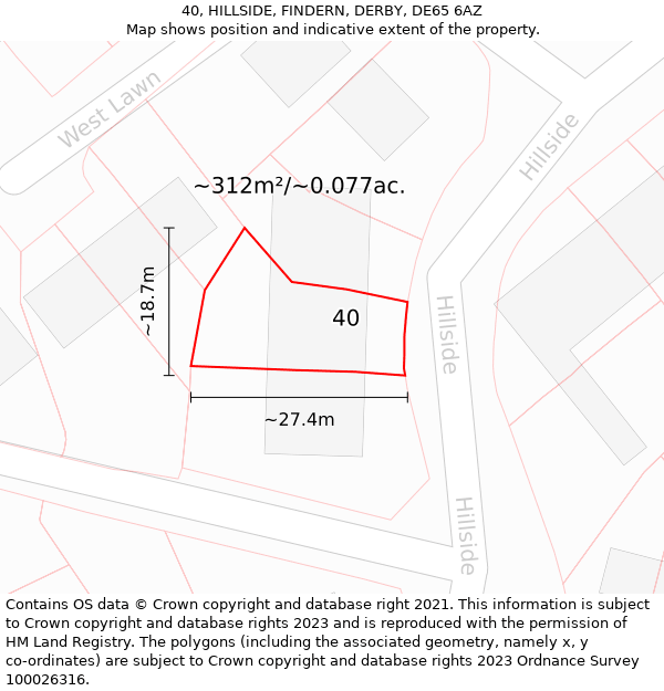 40, HILLSIDE, FINDERN, DERBY, DE65 6AZ: Plot and title map