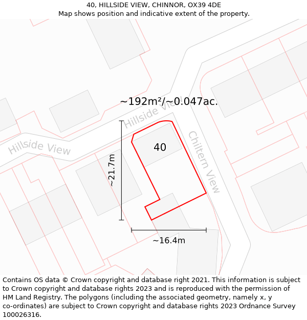 40, HILLSIDE VIEW, CHINNOR, OX39 4DE: Plot and title map