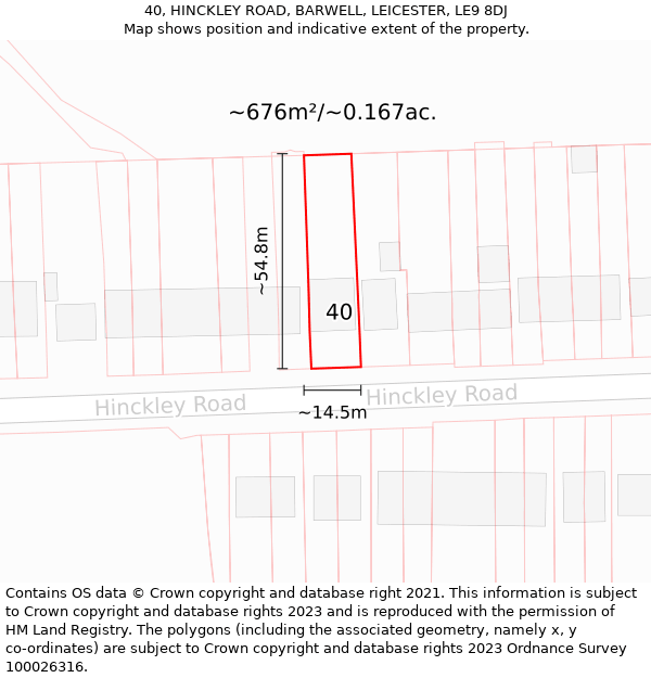 40, HINCKLEY ROAD, BARWELL, LEICESTER, LE9 8DJ: Plot and title map