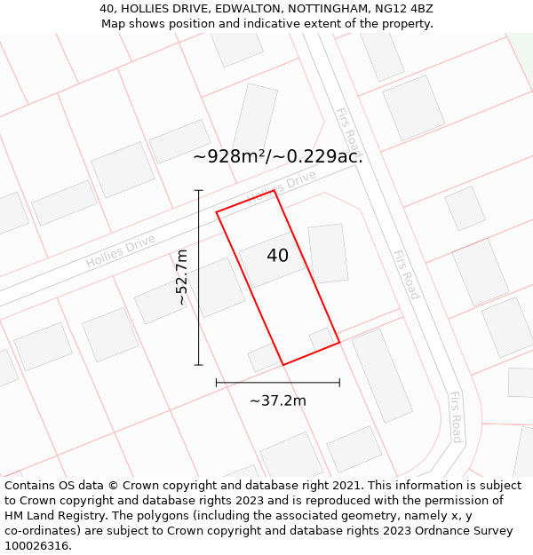 40, HOLLIES DRIVE, EDWALTON, NOTTINGHAM, NG12 4BZ: Plot and title map