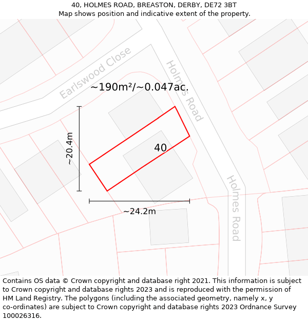 40, HOLMES ROAD, BREASTON, DERBY, DE72 3BT: Plot and title map