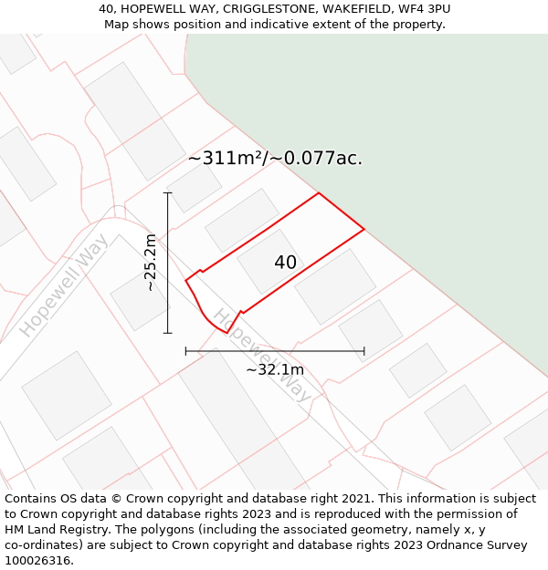40, HOPEWELL WAY, CRIGGLESTONE, WAKEFIELD, WF4 3PU: Plot and title map