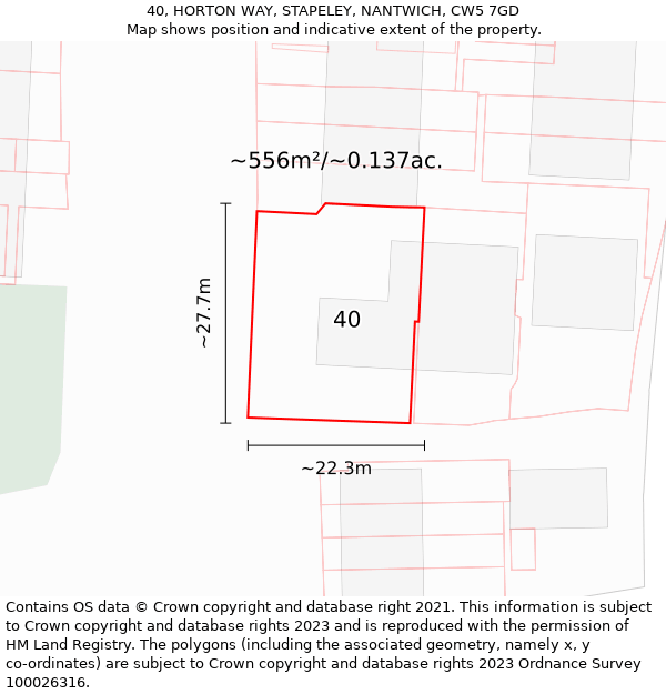 40, HORTON WAY, STAPELEY, NANTWICH, CW5 7GD: Plot and title map