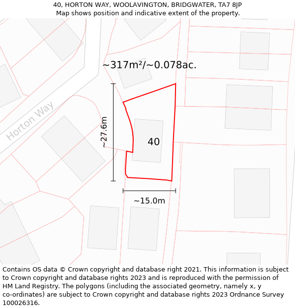 40, HORTON WAY, WOOLAVINGTON, BRIDGWATER, TA7 8JP: Plot and title map