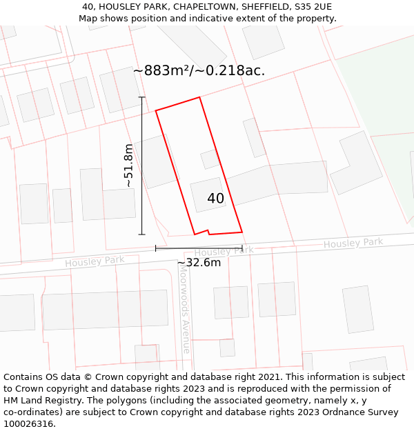 40, HOUSLEY PARK, CHAPELTOWN, SHEFFIELD, S35 2UE: Plot and title map