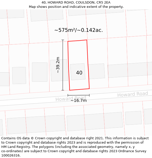 40, HOWARD ROAD, COULSDON, CR5 2EA: Plot and title map