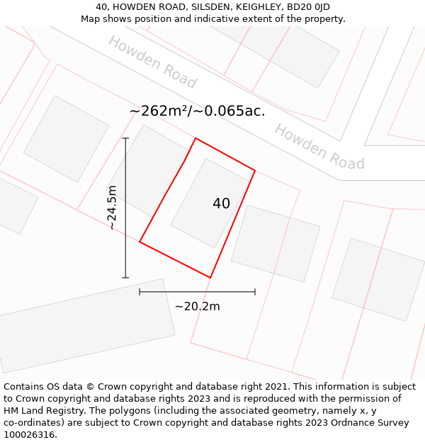 40, HOWDEN ROAD, SILSDEN, KEIGHLEY, BD20 0JD: Plot and title map