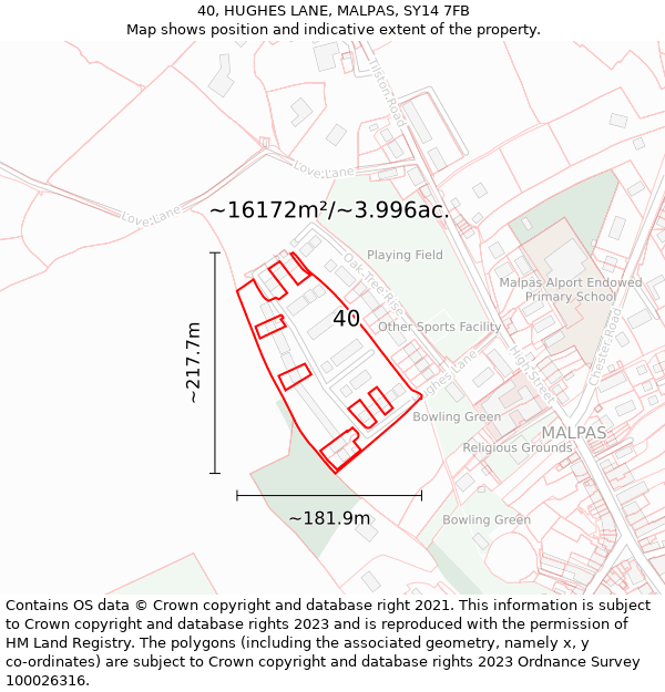 40, HUGHES LANE, MALPAS, SY14 7FB: Plot and title map