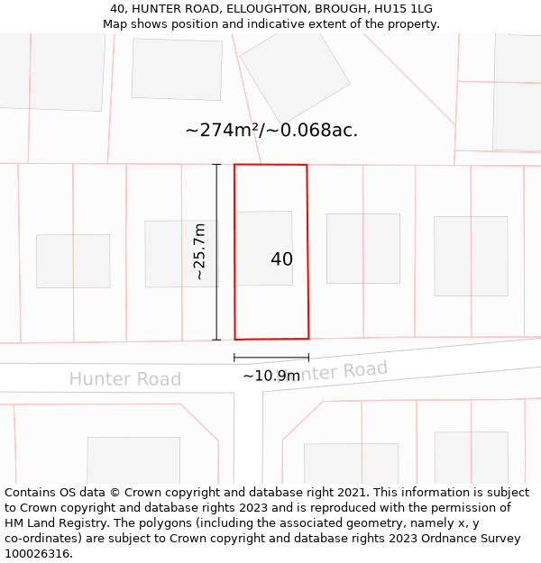 40, HUNTER ROAD, ELLOUGHTON, BROUGH, HU15 1LG: Plot and title map