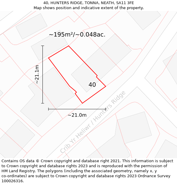 40, HUNTERS RIDGE, TONNA, NEATH, SA11 3FE: Plot and title map