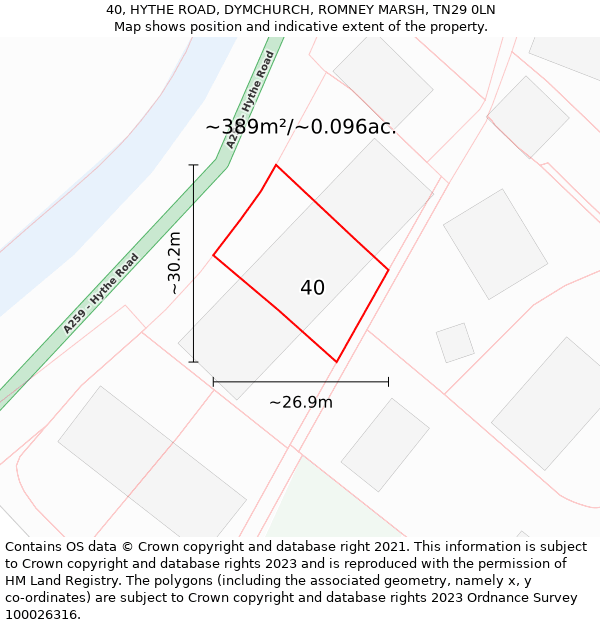 40, HYTHE ROAD, DYMCHURCH, ROMNEY MARSH, TN29 0LN: Plot and title map