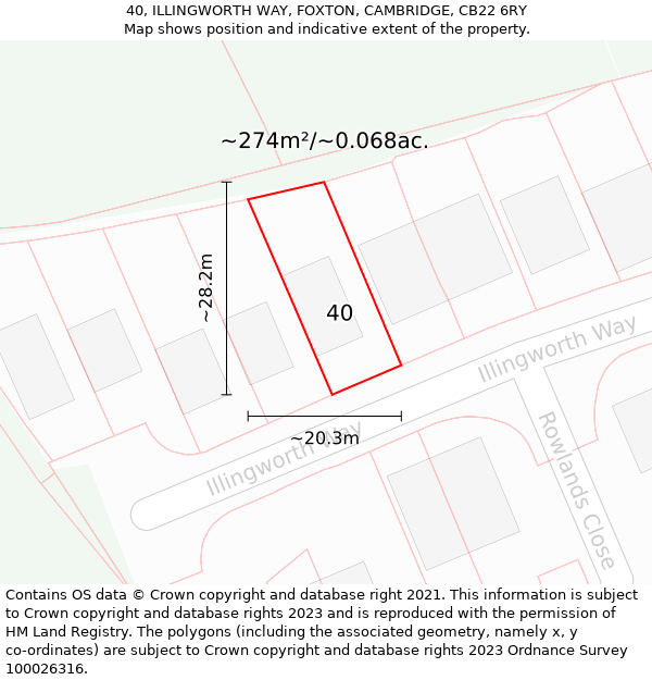 40, ILLINGWORTH WAY, FOXTON, CAMBRIDGE, CB22 6RY: Plot and title map