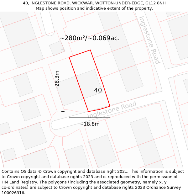 40, INGLESTONE ROAD, WICKWAR, WOTTON-UNDER-EDGE, GL12 8NH: Plot and title map