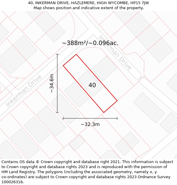 40, INKERMAN DRIVE, HAZLEMERE, HIGH WYCOMBE, HP15 7JW: Plot and title map